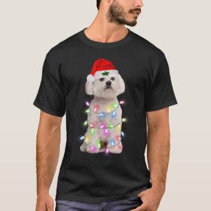 Maltese dog Santa Christmas Tree Lights Xmas Boys T-Shirt