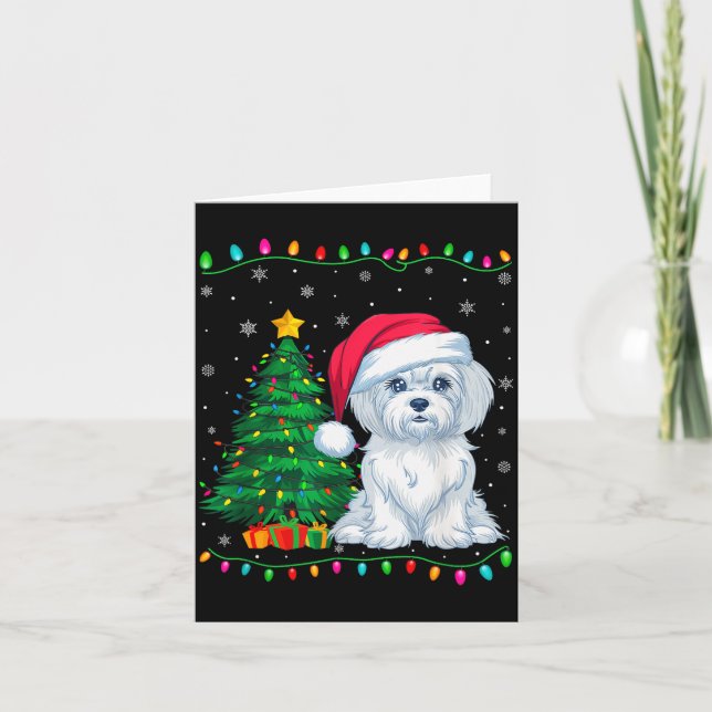 Maltese Dog Santa Hat Men Women Kids Christmas Tre Card (Front)
