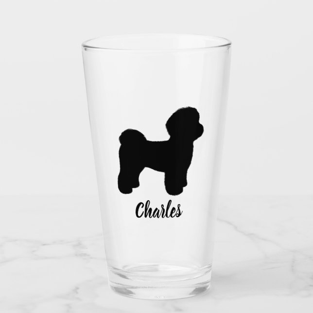 Maltese Dog Silhouette Personalised Drinking Glass (Front)