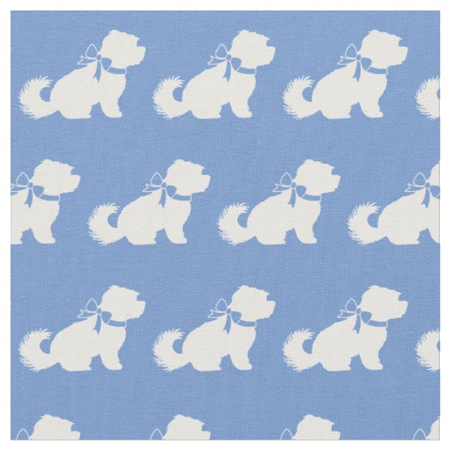 Maltese Dog Silhouette Pet Light Blue Fabric (Close Up)