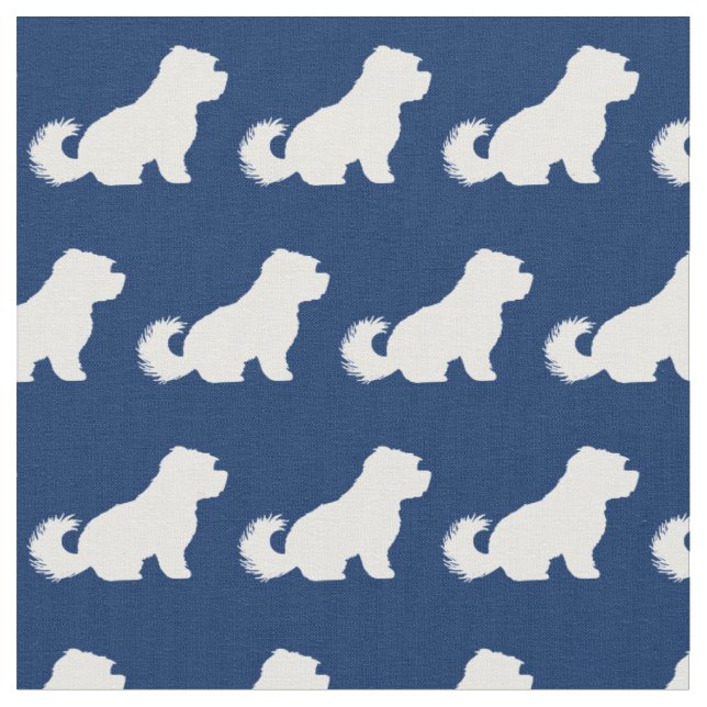 Maltese Dog Silhouette Pet Navy Blue Fabric (Close Up)