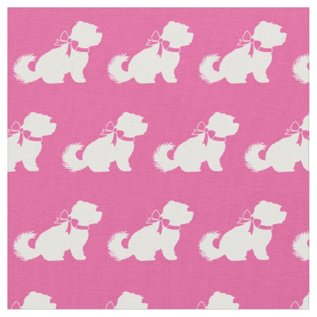 Maltese Dog Silhouette Pet Pink Fabric (Close Up)