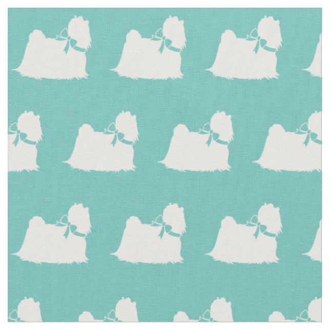 Maltese Dog Silhouette Pet Teal Fabric (Close Up)