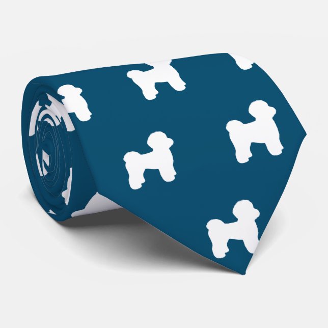 Maltese Dog Silhouettes Pattern Ocean Blue Tie (Rolled)