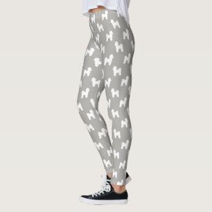 Maltese Dog Silhouettes Pattern White and Grey Leggings