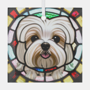Maltese Dog "Stained Glass"  Glass Tree Decoration