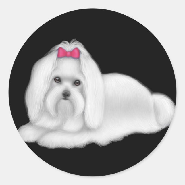 Maltese Dog Sticker Red Bow (Front)