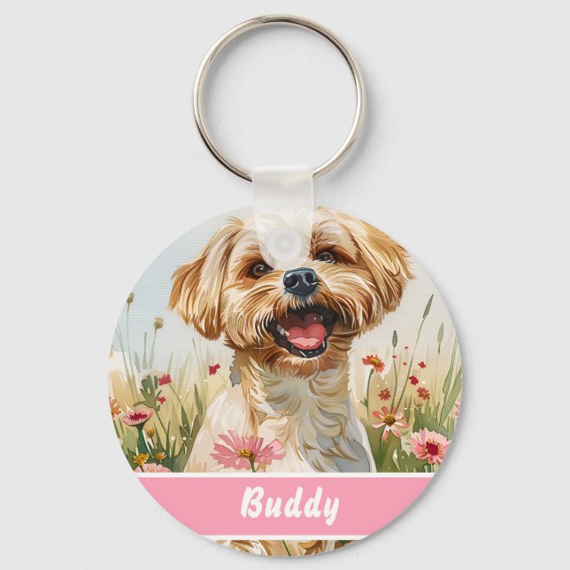 Maltese Dog Tag – Custom Info Key Ring (Front)