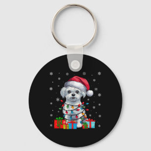 Maltese Dog Ugly Xmas Lights Santa Hat Maltese Dog Key Ring