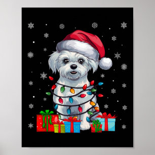Maltese Dog Ugly Xmas Lights Santa Hat Maltese Dog Poster