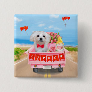 Maltese Dog Valentine's Day Truck 15 Cm Square Badge