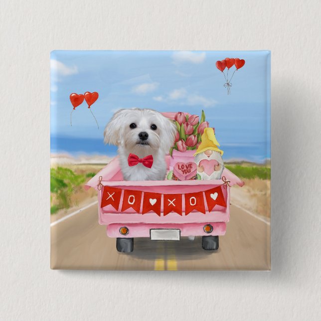 Maltese Dog Valentine's Day Truck 15 Cm Square Badge (Front)