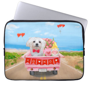 Maltese Dog Valentine's Day Truck Laptop Sleeve