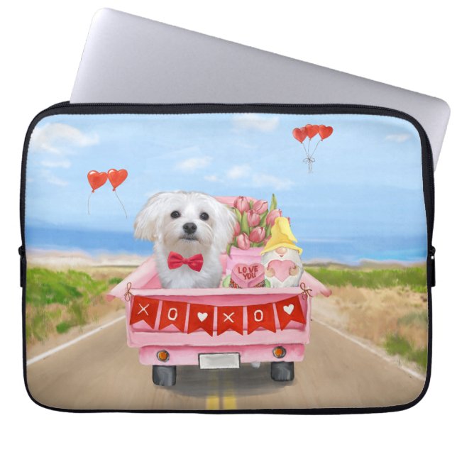 Maltese Dog Valentine's Day Truck  Laptop Sleeve (Front)