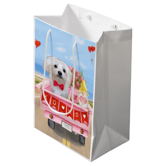 Maltese Dog Valentine's Day Truck Medium Gift Bag (Front Angled)