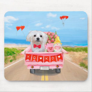 Maltese Dog Valentine's Day Truck Mouse Mat