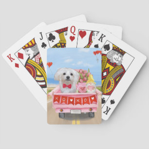 Maltese Dog Valentine's Day Truck Playing Cards