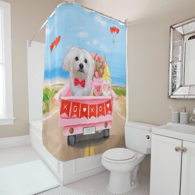 Maltese Dog Valentine's Day Truck Shower Curtain (In Situ)