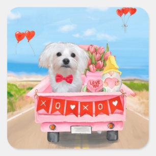 Maltese Dog Valentine's Day Truck Square Sticker