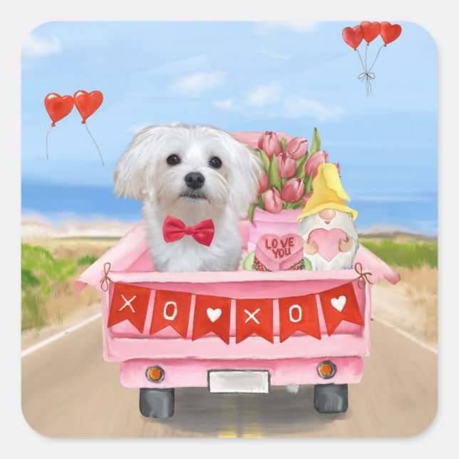 Maltese Dog Valentine's Day Truck Square Sticker (Front)