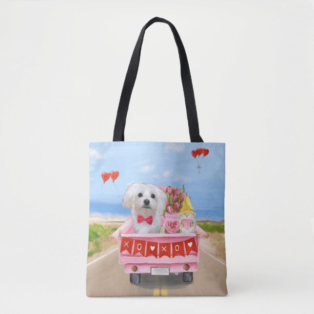 Maltese Dog Valentine's Day Truck Tote Bag (Front)