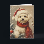 Maltese dog vintage personalised Christmas  Holiday Card<br><div class="desc">Warm holiday wishes come wrapped in adorable charm with this Christmas card featuring a delightful Maltese dog donning a festive Santa hat. The whimsical image captures the spirit of the season as the furry friend adds a touch of festive cheer. Send your loved ones a heartwarming greeting, as this endearing...</div>