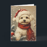 Maltese dog vintage personalised Christmas  Holiday Card<br><div class="desc">Warm holiday wishes come wrapped in adorable charm with this Christmas card featuring a delightful Maltese dog donning a festive Santa hat. The whimsical image captures the spirit of the season as the furry friend adds a touch of festive cheer. Send your loved ones a heartwarming greeting, as this endearing...</div>