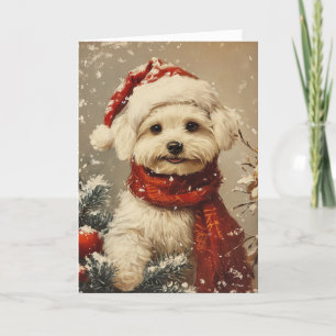 Maltese dog vintage personalised Christmas  Holiday Card
