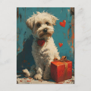 Maltese dog Vintage Valentine's Day  Postcard