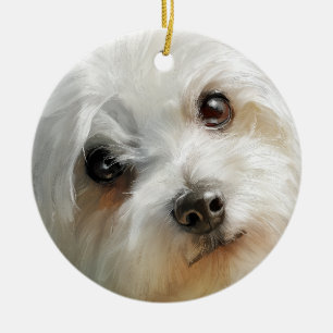 Maltese dog watercolor portrait ceramic tree decoration