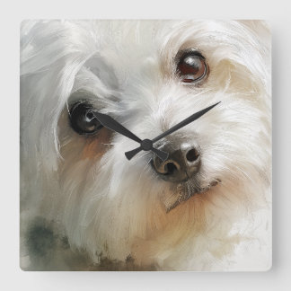 Maltese dog watercolor portrait square wall clock