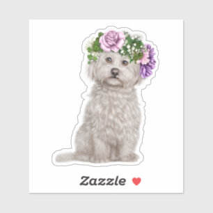 Maltese Dog Wearing Flowered Wreath