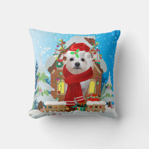 Maltese dog with Christmas gifts Cushion