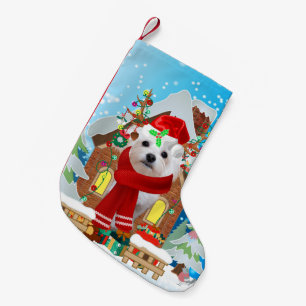 Maltese dog with Christmas gifts Small Christmas Stocking