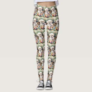 Maltese Dog with Easter Eggs Holiday Leggings