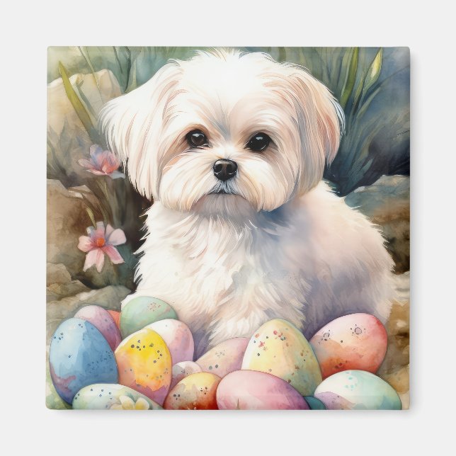 Maltese Dog with Easter Eggs Holiday  Magnet (Front)
