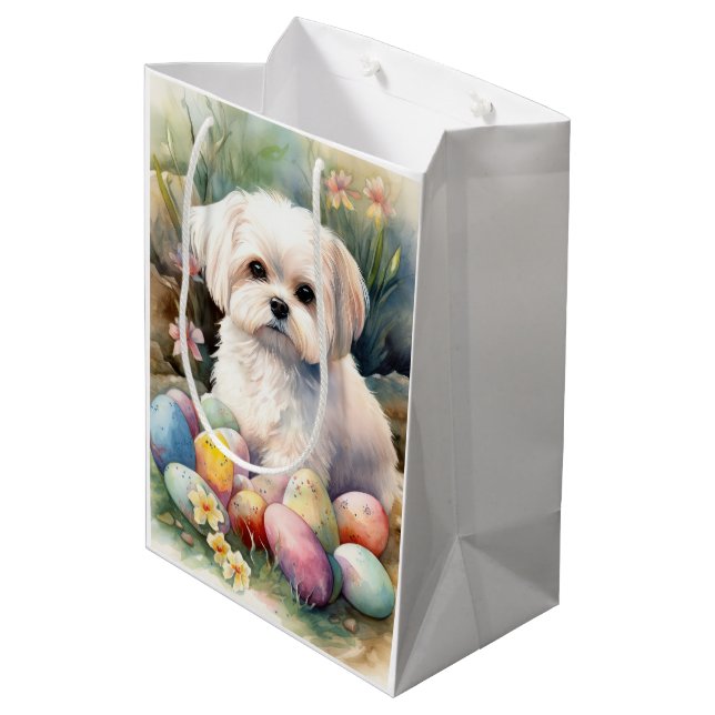 Maltese Dog with Easter Eggs Holiday  Medium Gift Bag (Back Angled)