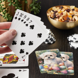 Maltese Dog with Easter Eggs Holiday Playing Cards
