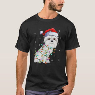 Maltese Dog Xmas Lighting Santa Hat Maltese Christ T-Shirt