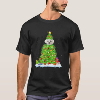 Maltese Dog Xmas Lighting Tree Funny Maltese Chris T-Shirt