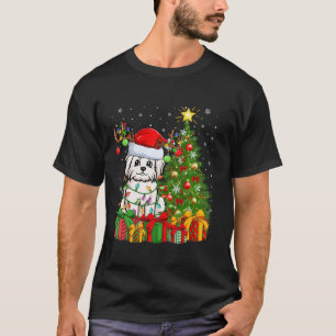 Maltese Dog Xmas Tree Lighting Santa Hat Maltese C T-Shirt