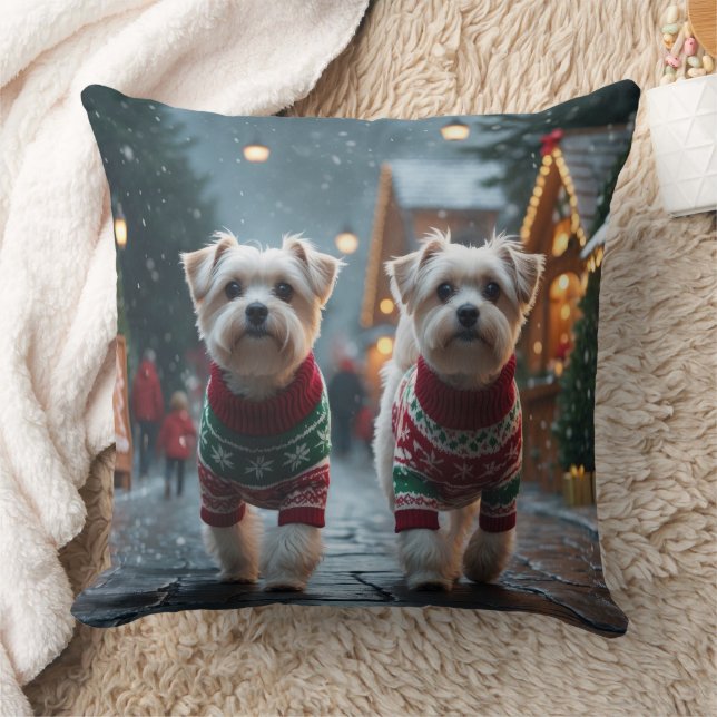 Maltese Dogs Christmas Snow Holiday Cushion (Blanket)