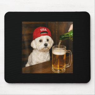 Maltese Drinking Beer Dog Lovers Funny Graphic Mouse Mat