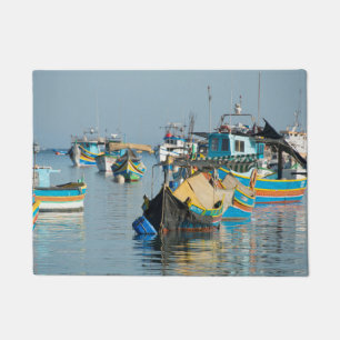 Maltese Fishing Boats Marsaxlokk In Malta Doormat