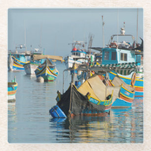 Maltese Fishing Boats Marsaxlokk In Malta Glass Coaster