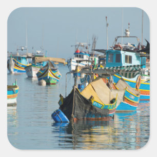 Maltese Fishing Boats Marsaxlokk In Malta Square Sticker