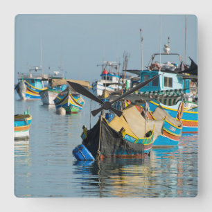 Maltese Fishing Boats Marsaxlokk In Malta Square Wall Clock
