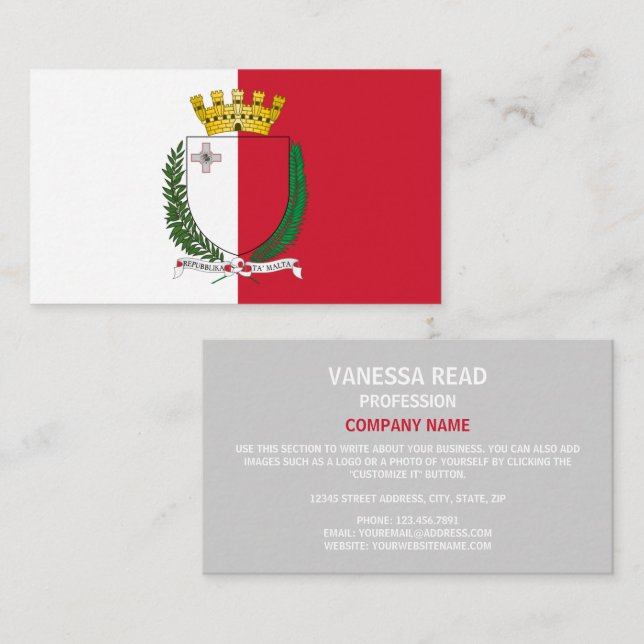 Maltese Flag & Coat of Arms, Flag of Malta Business Card (Front/Back)