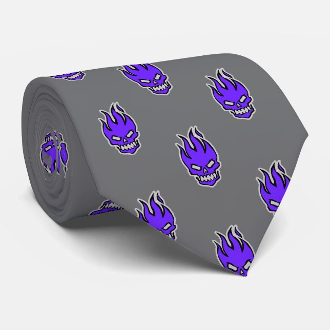 Maltese Flaming Skull Creepy Grey Two-sided Tie (Rolled)