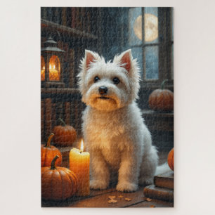 Maltese Gothic Library Halloween Portrait Art Jigsaw Puzzle
